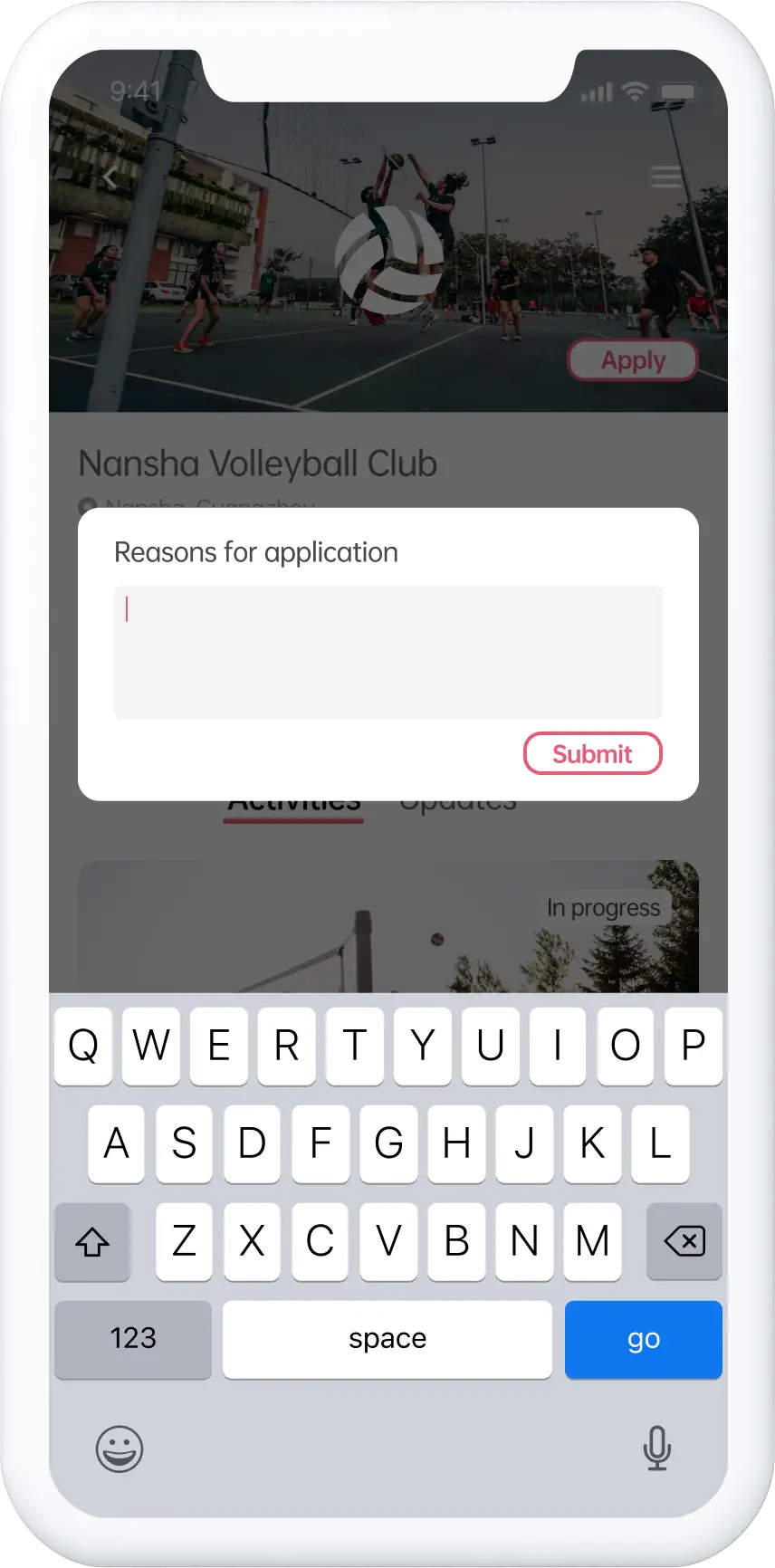 Sportoo app prototype.